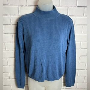 August Silk Petites Blue Mock Neck Ribbed Sweater Women's size  MP